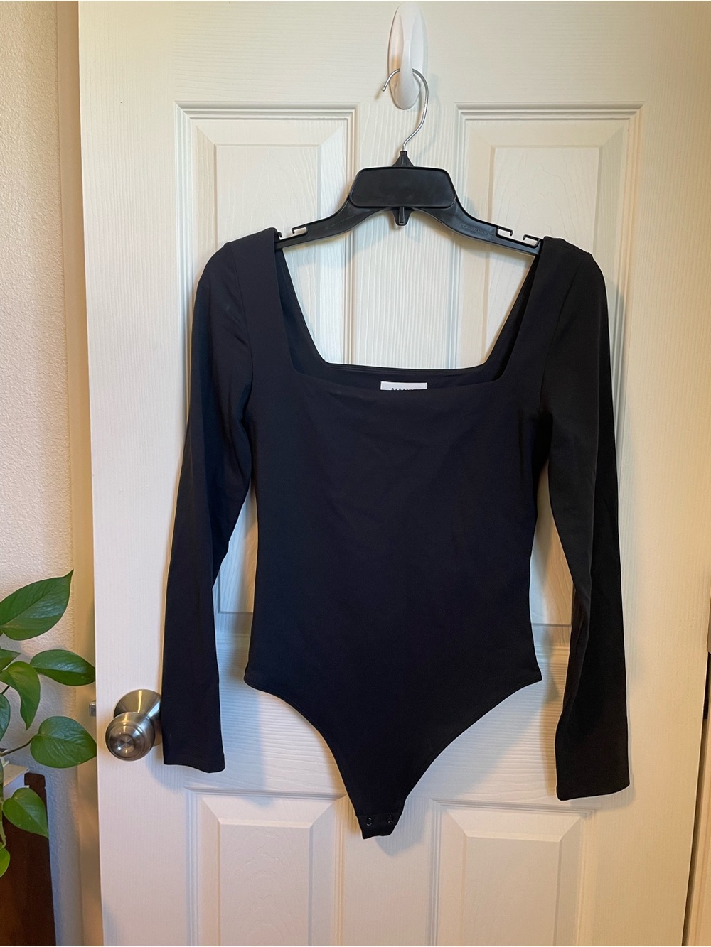 Babaton Black Long-Sleeve Square Neck Bodysuit